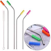 Big Sale! Stainless Steel Straws for Kids and Adults, Iuhan 4 Pcs Reusable Drinking Straws Bent Stainless Steel Metal Straws Silicone Cover and Brush (Silver)