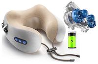 Simpleap Rechargable Air Travel Neck Pillow with Massager, First Class Shiatsu, Battery Powered Portable Massage (Gray)