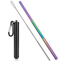 Metal Straws Collapsible, Rainbow Reusable Foldable Metal Straws with Case Stainless Steel Metal Straws Portable Folding Straw Drinking +1 Cleaning Brush