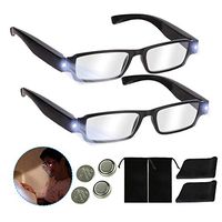 Bright LED Readers with Lights Reading Glasses Lighted Magnifier Nighttime Reader Compact Full Frame Eyewear Clear Vision Unisex Clear Vision Lighted Eye Glasses (Black, 200)