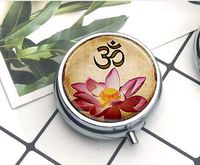 Yoga Keychain,Om Keychain,Pink Lotus Blossom Flower Art Keychain The Pill Box/Pill case Literary Jewelry