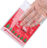 Christmas Cellophane Bags, 100 Pcs Clear Resealable Merry Christmas Sealed Plastic Cellophane Gift Bags with Adhesive Closure for Bakery, Cookie, Candies, Approximately 3.9 * 3.9 Inches, Red