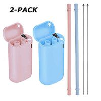 2 Pack Food-Grade Portable Straw, Folding Drinking Straws, Save the Turtles straw with Hard Case for Party Travel Outdoor Restaurant (Pink&Blue)