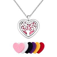 CLY Jewelry Aromatherapy Essential Oil Diffuser Necklace Stainless Steel Locket Pendant Tree of Life Love Heart with Refill Pads