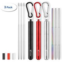 HomLujo 3 Pack Telescopic Metal Straws For Drinking -Its Reusable Portable Collapsible Straw of Stainless Steel with Black, Red and Silver Travel Case, Silicone Tip, Cleaning Brush and Keychain