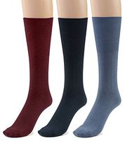 Silky Toes Women's Diabetic 3Pk Premium Soft Non-Binding Cotton Dress Socks (10-13, Navy/Dusk Blue/Burgundy -3 Pairs)