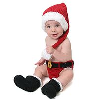 Eyourhappy Handmade Knitted Crochet Photography Props Christmas Claus Outfit Hat Diaper Boots