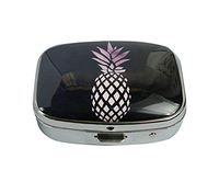 LCTCKP Custom Fashion Square Glass Silver Pill Case Decorative Metal Western Medicine Tablet Container Box (Pineapple)