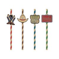 Western Paper Straws With Attachments (Pack of 24 Straws, Size: 9") | Cowboy Theme Straw, Western Cowboy Paper Straws, Drinking Straw For Birthday Party Decorations Holiday Event Cowboy Party Supplies