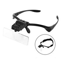 Headband Magnifier with 2 LED Lights,Handsfree Jeweler's Loupe Glasses,5 Replaceable Lens 1X 1.5X 2X 2.5X 3X Up-Close Reading Magnifying Glass for Embroidery,Needlework,Cross Stitching,Repairing