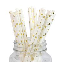Decorative Gold Star Paper Straws - 100-Pack Biodegradable, Sturdy Drinking Straws for Juices, Shakes, Smoothies, Cake Pops