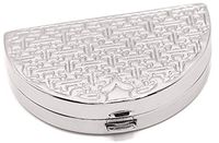 Silver Block Puzzle Pattern Semicricle Pocket Purse Portable Travel Pill Box & Medicine Organizer (1 Large Compartment)