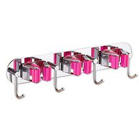 QTKJ 3 Mop Holder Organizer Stainless Steel Multifunctional Storage Rack Broom Holder Garage Kitchen Tool Hanger for Kitchen Bathroom (Pink)