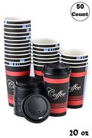 Extra Large 20 oz 50 Count by EcoQuality - Classic Durable Disposable Paper Cups & Black Dome Lids For Hot/Cold Drink, Coffee, Tea, Cocoa, Travel - 20 Ounce Cups, 50 Count Cups & 50 Black Lids