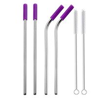 Hot Sale!DEESEE(TM)🌸🌸Reusable Stainless Steel Metal Drinking Straws With Cleaning Brushes (purple)