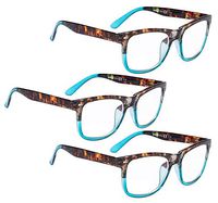 READING GLASSES 3 pack Ladies Large Lens Stylish Readers for Women (Tortoise Blue, 0.75)