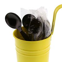 AmerCare Medium-Heavy Weight Black Polystyrene Soup Spoons, Individually Wrapped, Case of 1000