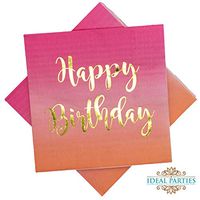 100 Count Happy Birthday Napkins 3 Ply Pink to Coral Ombre Luncheon Napkin with Metallic Gold Foil for Dinner Celebration Party Favor Supplies Decorations by Ideal Parties!…
