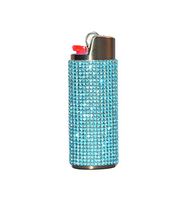 Grey Lighter Cover Sleeve with Aqua Marine Rhinestones LS41