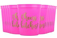 Cheers Bitches! Party Cups, 16oz - Set of 12 Perfect Birthday Party Cups, Bachelorette Party Cups or any Occasion (Pink)