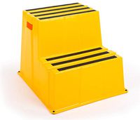 Displays2go Safety Step Stool, 2 Tiers with Anti-Slip Strips, HDPE Plastic — Yellow (FGHDS2YELW)