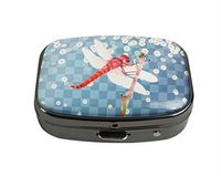 XUTAI Custom Personalized Square Stainless Steel Gun Silver Glass Travel Pill Case Vitamin Decoration Box (Red Dragonfly)