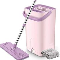 SHPING Mops Flat mop and bucket, 360 degree head self-cleaning, stainless steel telescopic rod, ideal for wet and dry cleaning, all surfaces are safe and clean (Color : Pink)