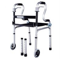 Luckya Walkable Walker Assisted Rehabilitation Training for The Elderly Disabled Four-Corner Aluminum Folding Wheel Frame Handrail 51cmx55cmx80cm Non-Slip Walking Stick with Hospital