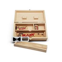 RAW King Size Slim Rolling Papers (2 Packs) with RAW Hemp Wick, 110mm Roller, Wooden Stash Box and Hippie Butler Grinder Card