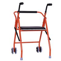 Alexzh_Rollator Portable Folding Walker Reinforced Support Design Sitting and Pushing with Roller/seat Plate Disabled Person Rehabilitation Training, Carbon Steel
