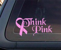 Breast Cancer Think Pink Ribbon - Vinyl 5.5" wide (color: PINK) decal laptop tablet skateboard car windows sticker