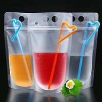 Forart 50pcs Clear Drink Pouches Bags Smoothie Bags Reclosable Zipper Heavy Duty Hand-held Translucent Stand-up Plastic Pouches Bags Drinking Bags