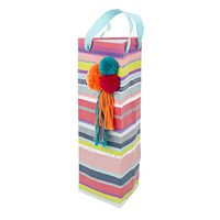 Hallmark Signature Bottle Gift Bag (Colorful Stripes with Silver Glitter and Pom Pom Tassel) for Easter, Mother's Day, Housewarmings, Birthdays, Bridal Showers and More
