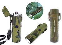 MENG ZHI AO Outdoor Waterproof Lighter Double Arc Plasma Lighter with LED Bright Flashlight USB Rechargeable Lighter Windproof Flameless Lighter Prefect for Camping Hiking Fire Starter (Camouflage)