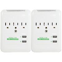 RND Wall Power Station Includes 3 AC Plugs and 2 USB Ports (3.4A Total) with Surge Protection for iPhone iPad Samsung Galaxy LG HTC Moto and All USB Compatible Devices (2-Pack)