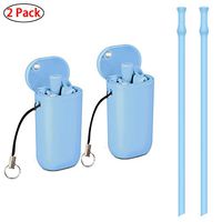 Collapsible Reusable Straws Drinking Silicone Foldable Straw with Case 2 Pack Blue