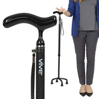 Vive Carbon Fiber Quad Cane - Ultra Lightweight Walking Stick For Men, Women - Adjustable Ergonomic Grip Handle - Nonslip Four Prong Rubber Tips For Right, Left Stability Support - Mobility Travel Aid