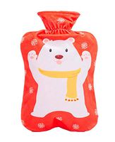 1000ML Classic PVC Cold or Hot Water Bottle with Soft Plush Cover - Bear - Red