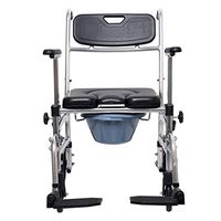 Bedside Commode Toilet Chair, Wheelchairs High Back Reclining, with Drop-Arm and Safety Frame, for Adults, Handicap, Elderly