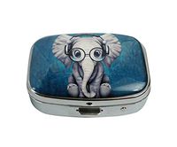Baoquan Custom Silver Square Glass Pill Case Medicine Vitamin Organizer Pocket Decoration Gift (Cute Elephant Pattern)