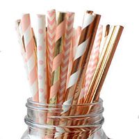 Cutesy Biodegradable Paper Eco Friendly Drinking Straws, 100 Rose Gold Pink Straws/Gold Straws for Party Supplies, Birthday, Wedding, Bridal/Baby Shower Decorations and Holiday Celebrations Rose Gold