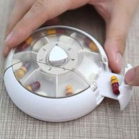 Tablet Dispenser,Travel Pill Box Medicine Tablet Storage Vitamin Dispenser Organiser 7 Day Seven Lattice Portable Rotary Button Pill Box Plastic Pill Storage Box