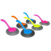 Large Stailess steel sponge with handle, Metal sponge, Metal scrubber, Stainless steel scouring pad Long Handle (Pack of 6)