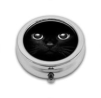LuxSweet Pill Box,Cute Black Cat Pill Case for Purse Pocket Pill Organizer with 3 Compartments Silver 2.1 Inches Portable Vitamin Medicine Case Holder