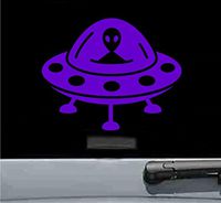 Cute alien in UFO Vinyl Decal Sticker (PURPLE)