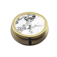 Pill Box Case Round Bronze Weekly Pill Organizers Case Decorative Boxes- Custom Fashion Style Bronze Pill Box Case for Purse- 3 Compartments Pill Box/Pill Case Pocket (Black White Marble Style)