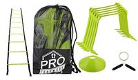 Pro Footwork Agility Ladder and Hurdle Training Set by Bundle Includes 5 Adjustable Speed Hurdles (6", 9", 12") | Quality Agility-Ladder with 9 Total Rungs | Jump Rope and 4 Cones (Neon Green)