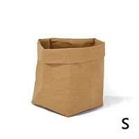 Per Washable Kraft Paper Bag Storage Container ECO Paper Bag Foldable Organizer For Succulents Plant Pot Toys Laundry Fruits Gift Wrap-Yellow,S