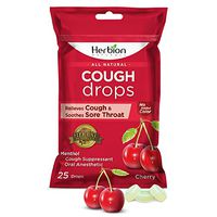 Herbion Naturals Cough Drops with Natural Cherry Flavor, 25 Count, Oral Anesthetic - Relieves Cough, Throat, Bronchial Irritation, Soothes Sore Mouth, for Adults and Children