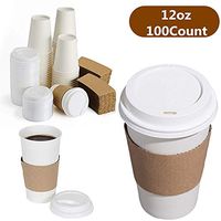 12 oz To Go Coffee Cups with Sleeves and Tight Lids Prevent Leaks White Paper Hot Cold Cups Disposable Coffee Beverages Cups Party Cups for Hot and Cold Drinks 100 Count